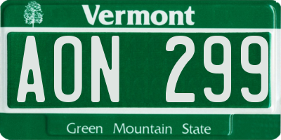 VT license plate AON299