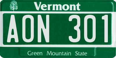 VT license plate AON301