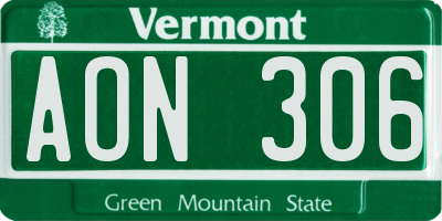 VT license plate AON306