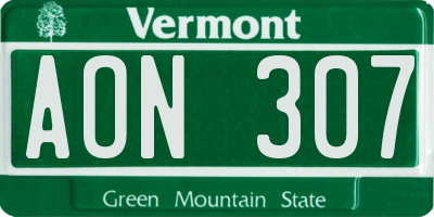 VT license plate AON307