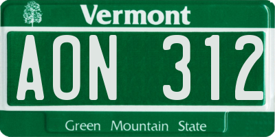 VT license plate AON312