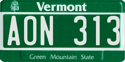VT license plate AON313