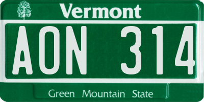 VT license plate AON314