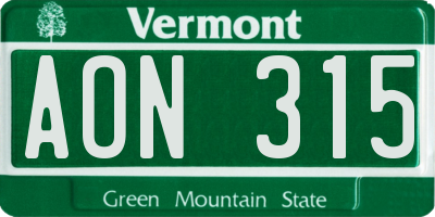 VT license plate AON315
