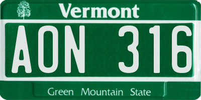 VT license plate AON316