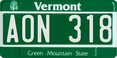 VT license plate AON318