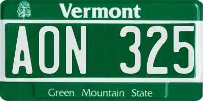 VT license plate AON325