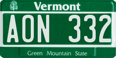 VT license plate AON332