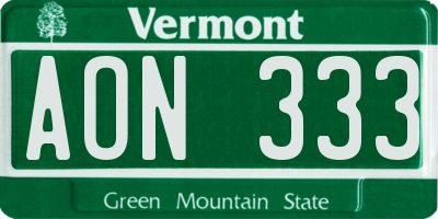 VT license plate AON333