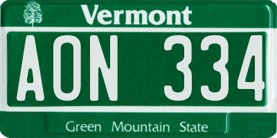 VT license plate AON334