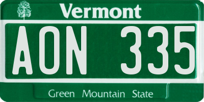 VT license plate AON335