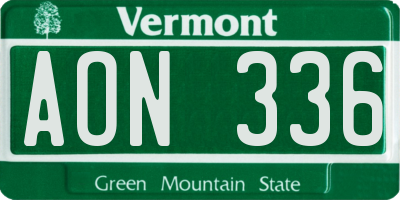 VT license plate AON336