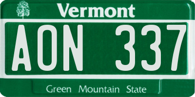 VT license plate AON337