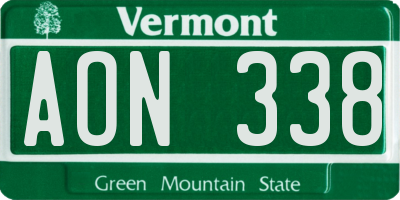 VT license plate AON338