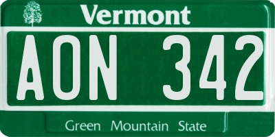 VT license plate AON342