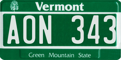 VT license plate AON343