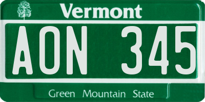 VT license plate AON345