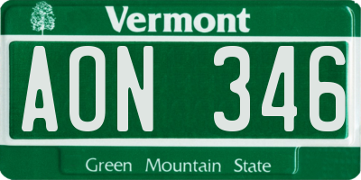 VT license plate AON346
