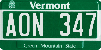 VT license plate AON347