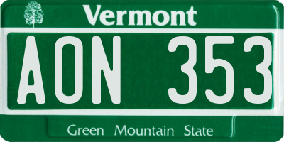 VT license plate AON353