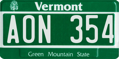 VT license plate AON354