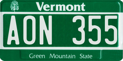 VT license plate AON355
