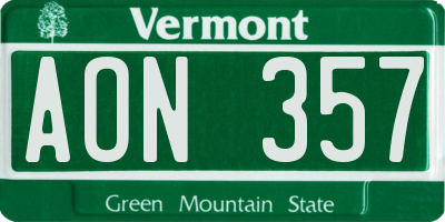 VT license plate AON357