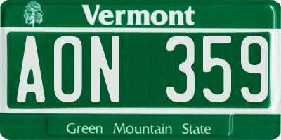 VT license plate AON359