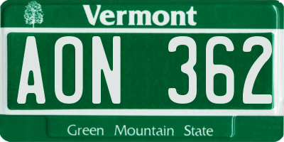 VT license plate AON362