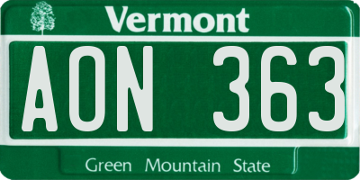 VT license plate AON363