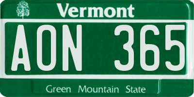 VT license plate AON365