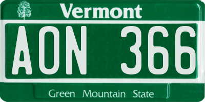 VT license plate AON366