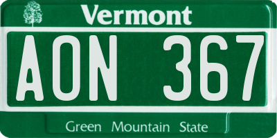 VT license plate AON367