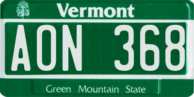 VT license plate AON368