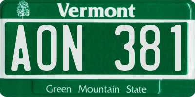 VT license plate AON381