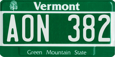 VT license plate AON382