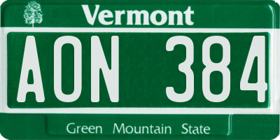 VT license plate AON384