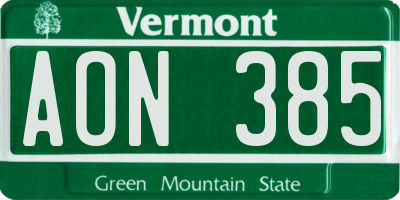 VT license plate AON385