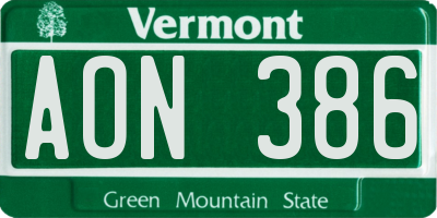 VT license plate AON386