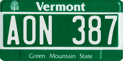 VT license plate AON387