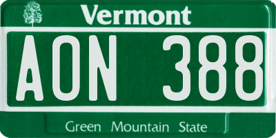 VT license plate AON388