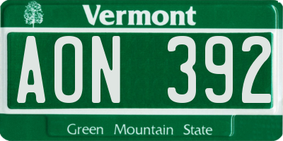 VT license plate AON392