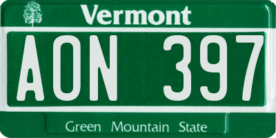 VT license plate AON397