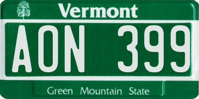 VT license plate AON399