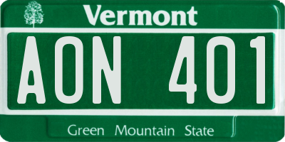 VT license plate AON401