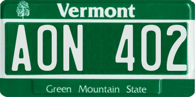 VT license plate AON402