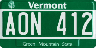 VT license plate AON412