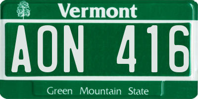 VT license plate AON416
