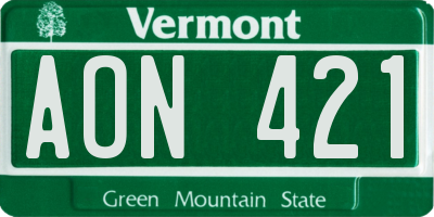 VT license plate AON421