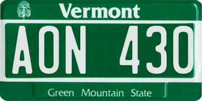 VT license plate AON430